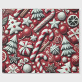 Christmas Candy Cane Tree Presents Red Decoupage Cadeaupapier (Vlak)