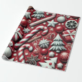 Christmas Candy Cane Tree Presents Red Decoupage Cadeaupapier (Uitgerold)
