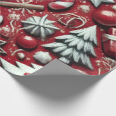 Christmas Candy Cane Tree Presents Red Decoupage Cadeaupapier (Hoek)