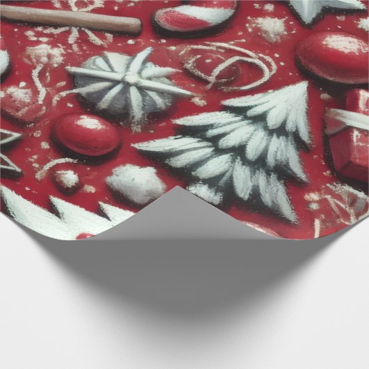Christmas Candy Cane Tree Presents Red Decoupage Cadeaupapier (Hoek)