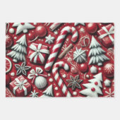 Christmas Candy Cane Tree Presents Red Decoupage Inpakpapier Vel (Voorkant 3)