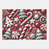 Christmas Candy Cane Tree Presents Red Decoupage Inpakpapier Vel (Voorkant 2)