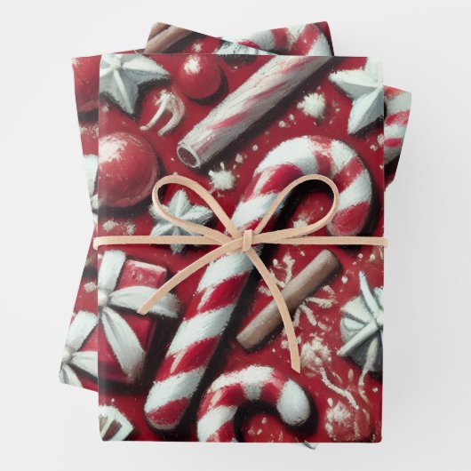 Christmas Candy Cane Tree Presents Red Decoupage Inpakpapier Vel (In situ)