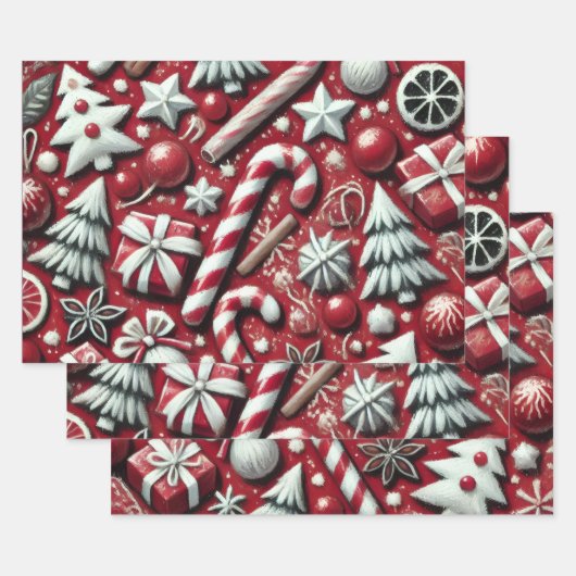 Christmas Candy Cane Tree Presents Red Decoupage Inpakpapier Vel (Set)