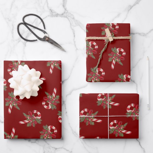 Christmas Candy Cane With Decorative Ribbon Inpakpapier Vel (Voorkant)