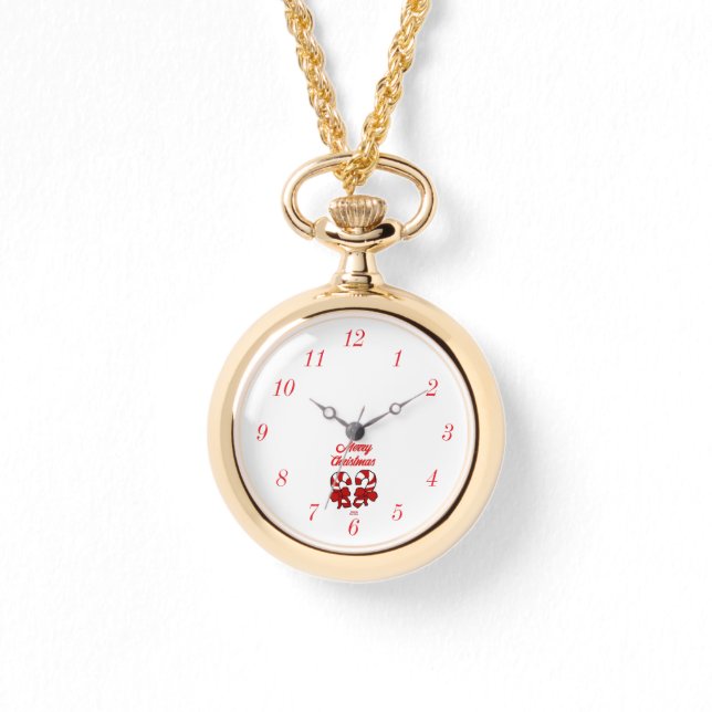 Christmas Candy Canes Gouden Ketting Horloge (Voorkant)