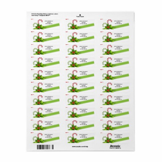 Christmas Candy Canes retour adreslabels Etiket (Full Sheet)