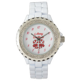 Christmas Candy Canes Vrouwen Strass Horloge