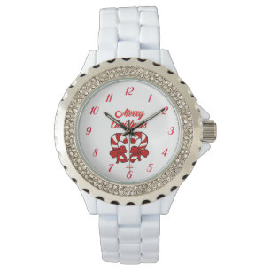 Christmas Candy Canes Vrouwen Strass Horloge