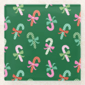 Christmas Candy Canes with Bows - Green Coaster Glazen Onderzetter (Voorkant)