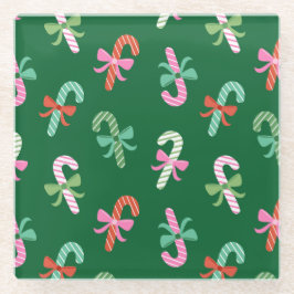Christmas Candy Canes with Bows - Green Coaster Glazen Onderzetter