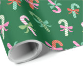 Christmas Candy Canes with Bows - Green & Pink Cadeaupapier (Rol Hoek)
