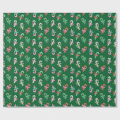 Christmas Candy Canes with Bows - Green & Pink Cadeaupapier (Vlak)