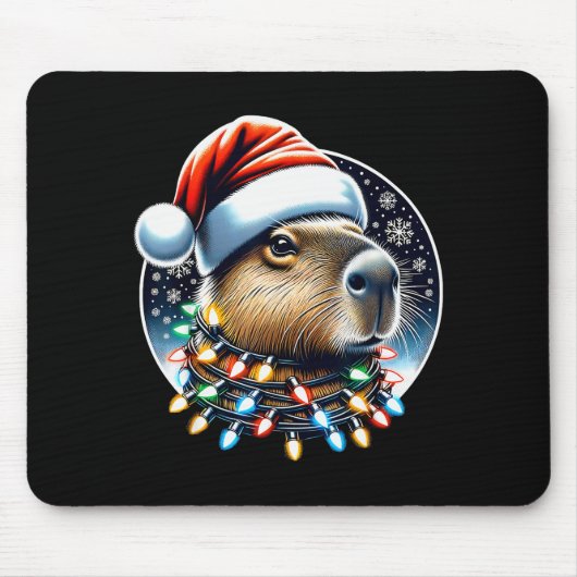 Christmas Capybara Santa Hat Xmas Lights Men Women Muismat (Voorkant)
