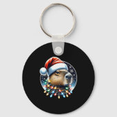 Christmas Capybara Santa Hat Xmas Lights Men Women Sleutelhanger (Voorkant)