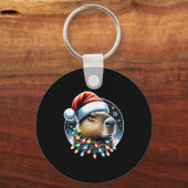 Christmas Capybara Santa Hat Xmas Lights Men Women Sleutelhanger (Voorkant)