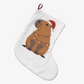 Christmas Capybara With Santa Hat Xmas Lights Grote Kerstsok (Voorkant (Hangend))