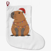 Christmas Capybara With Santa Hat Xmas Lights Grote Kerstsok (Voorkant)