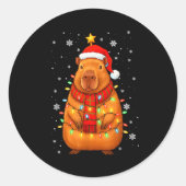Christmas Capybara With Santa Hat Xmas Lights Tree Ronde Sticker (Voorkant)