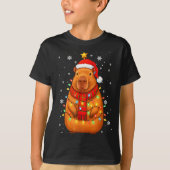 Christmas Capybara With Santa Hat Xmas Lights Tree T-shirt (Voorkant)