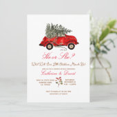 Christmas Car and Tree Gender Reveal Invitation Kaart (Staand voorkant)