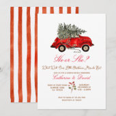 Christmas Car and Tree Gender Reveal Invitation Kaart (Voorkant / Achterkant)