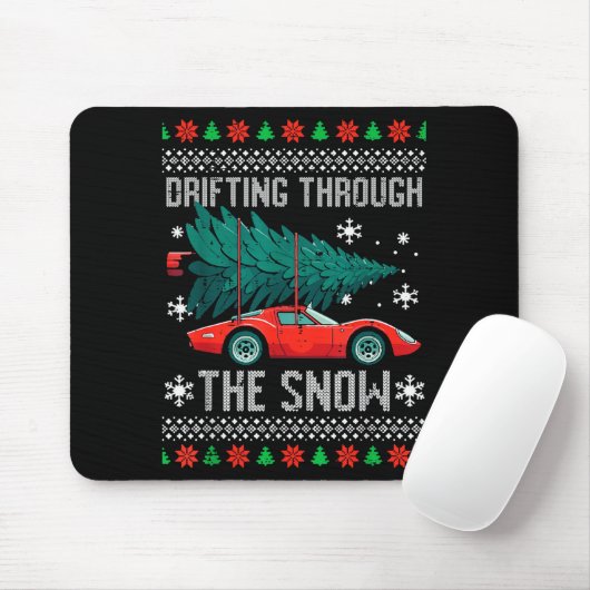 Christmas Car Drifting Through Snow Ugly Xmas Men Muismat (Met muis)