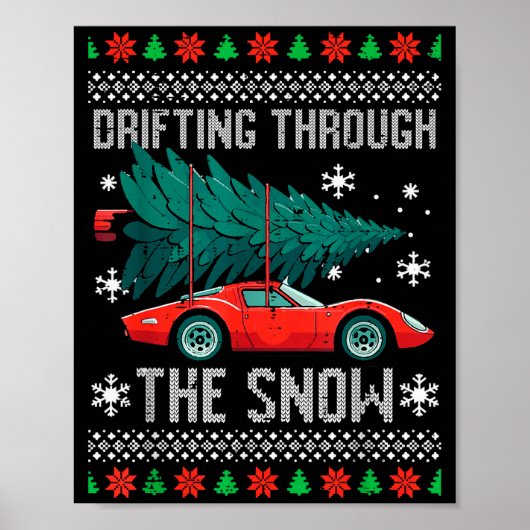 Christmas Car Drifting Through Snow Ugly Xmas Men  Poster (Voorkant)