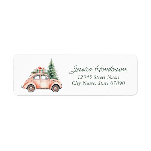 Christmas Car Retour Adreslabels Etiket (Voorkant)