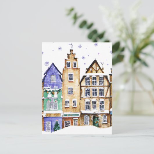 Christmas Card Best Wishes Winter Town Snow  Feier Briefkaart (Staand voorkant)