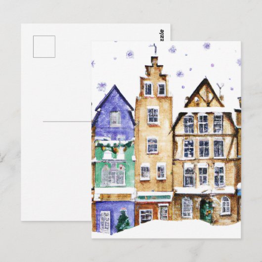 Christmas Card Best Wishes Winter Town Snow  Feier Briefkaart (Voorkant / Achterkant)