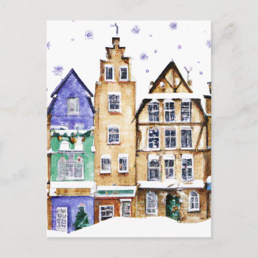 Christmas Card Best Wishes Winter Town Snow  Feier Briefkaart (Voorkant)