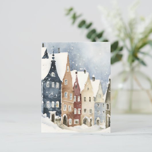Christmas Card Best Wishes Winter Town Snow Feiert Briefkaart (Staand voorkant)