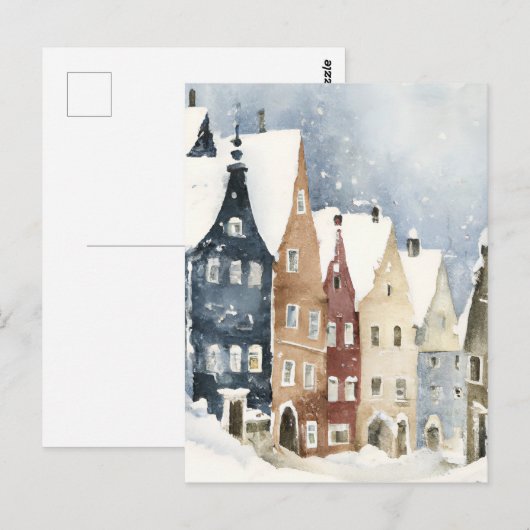 Christmas Card Best Wishes Winter Town Snow Feiert Briefkaart (Voorkant / Achterkant)