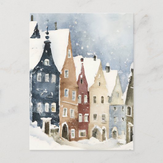 Christmas Card Best Wishes Winter Town Snow Feiert Briefkaart (Voorkant)
