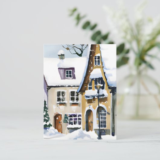 Christmas Card Best Wishes Winter Town Snow Feiert Briefkaart (Staand voorkant)