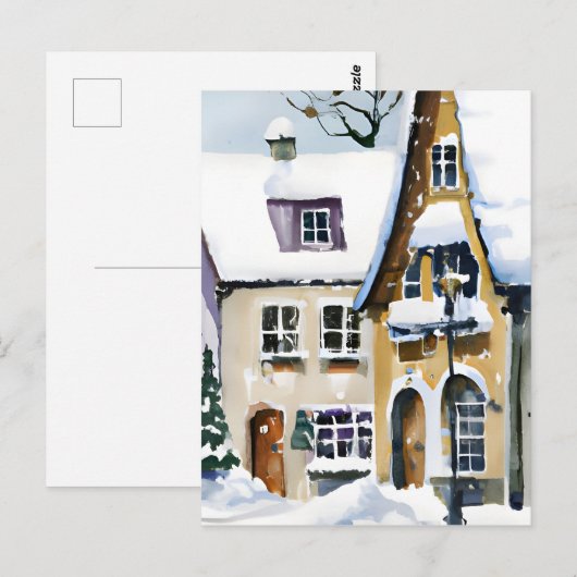 Christmas Card Best Wishes Winter Town Snow Feiert Briefkaart (Voorkant / Achterkant)