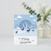 Christmas Card Blue Deer in Winter Feestdagenkaart (Staand voorkant)