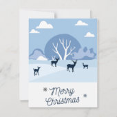 Christmas Card Blue Deer in Winter Feestdagenkaart (Voorkant)