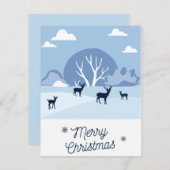 Christmas Card Blue Deer in Winter Feestdagenkaart (Voorkant / Achterkant)