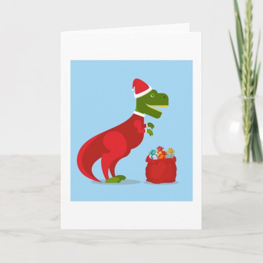 CHRISTMAS CARD DINOSAUR WITH Santa hat FOR KIDS Kaart (Voorkant)