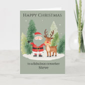 Christmas Card for a Coworker – Santa and Reindeer Kaart (Voorkant)