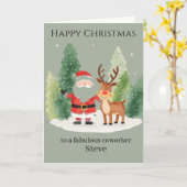 Christmas Card for a Coworker – Santa and Reindeer Kaart (Gele Bloem)