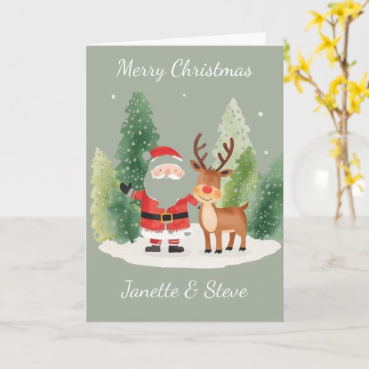Christmas Card from a couple - Santa and Reindeer Kaart (Gele Bloem)