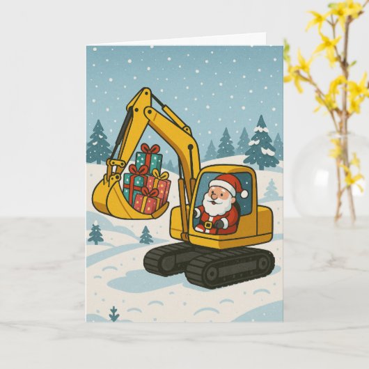 Christmas card ft Santa in digger loading gifts  Kaart (Gele Bloem)