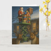 Christmas card funny Santa on scissor lift  Kaart (Gele Bloem)