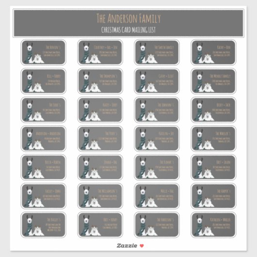 Christmas Card Mailing List Label Set Llama Sheep  (Vel)