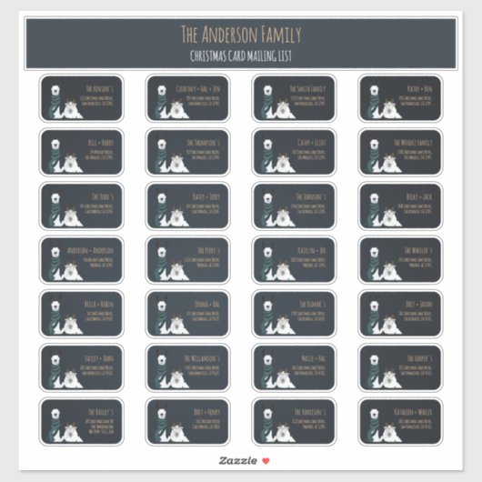 Christmas Card Mailing List Label Set Llama Sheep  (Vel)