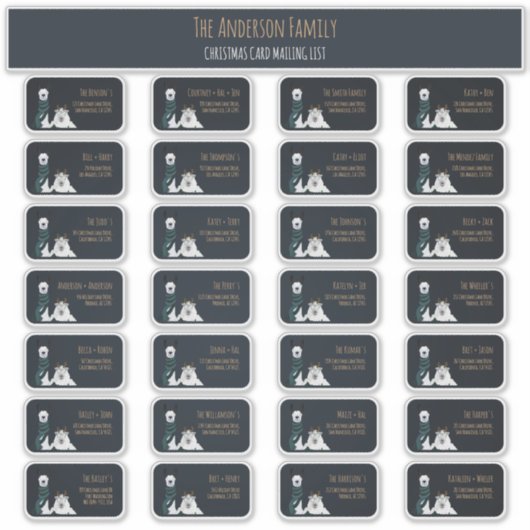 Christmas Card Mailing List Label Set Llama Sheep  (Voorkant)