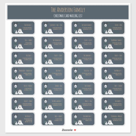 Christmas Card Mailing List Label Set Llama Sheep  (Vel)